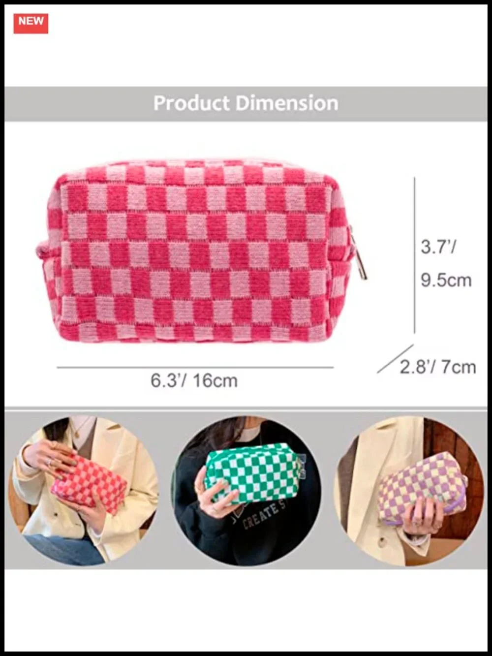 6 Pack Knit Checkered Travel Cosmetic Bags for Women - Purse Organizer Toiletry
